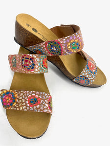 Laurevan Cork Wedge Sandal/Tan  Mosaic