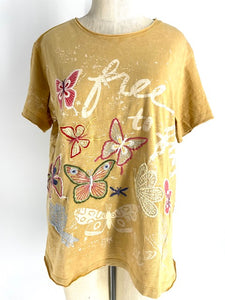 Caite Butterfly "Free To Fly" Tee/Light Dijon