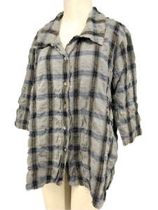 Cut Loose Hi-Lo Cotton Blend Crinkle Plaid/Vintage Grey