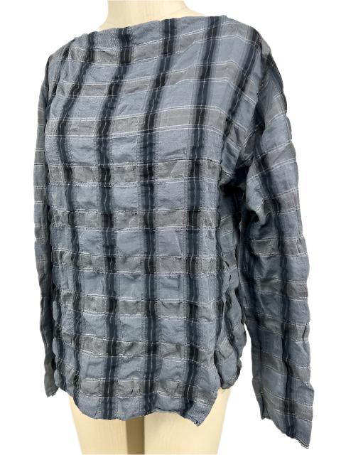 Cut Loose Tunic Cotton Blend Crinkle Plaid/Vintage Blue