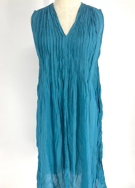 Dolma Pleated Cotton Dress/Teal
