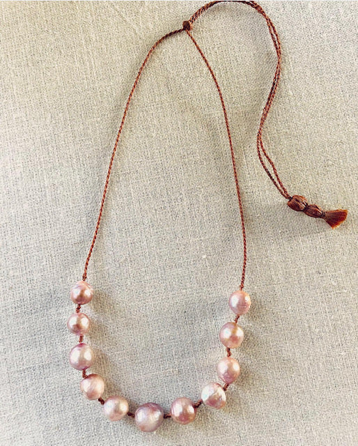Hand knotted pink fresh water pearl necklace