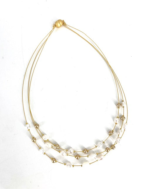 Sea Lily necklace/Gold Tones with pearls