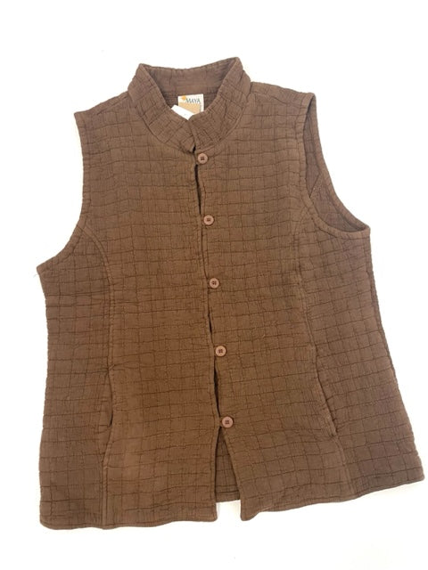 Maya Jones Cotton Quilted Vest/Style Two/Brown
